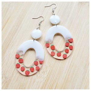 Strawberry Earrings Handmade Strawberries and Cream Dangle Statement Earrings
